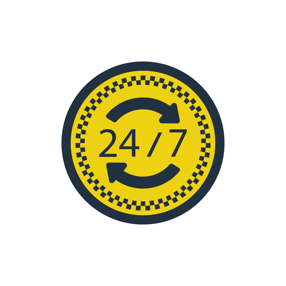 24小時(shí)出租車服務(wù)與租賃服務(wù)圖標(biāo)平面色彩設(shè)計(jì)矢量圖解析